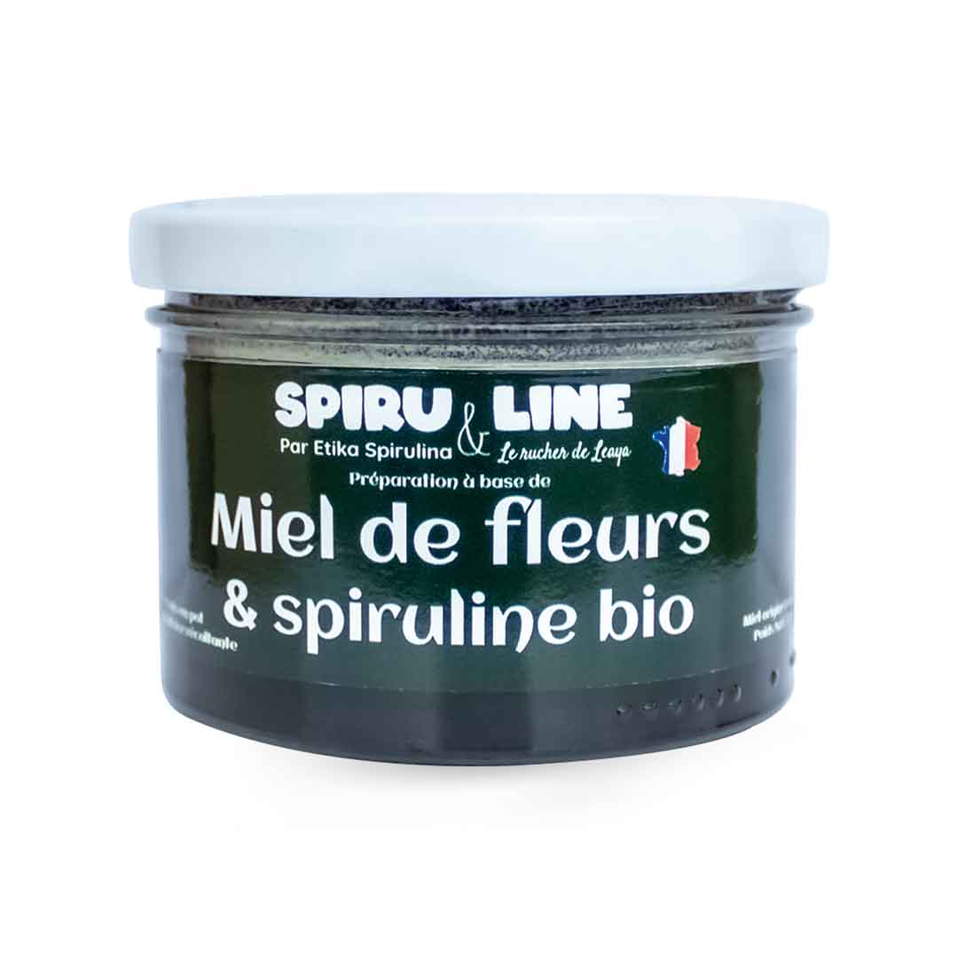 Un délice aux mille vertus : Miel de fleurs & Spiruline bio.