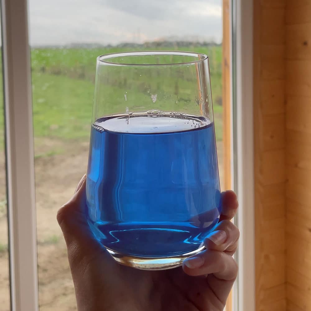 Image d'un verre rempli de phycocyanine pure, offrant une concentration élevée de nutriments essentiels pour une vitalité optimale.